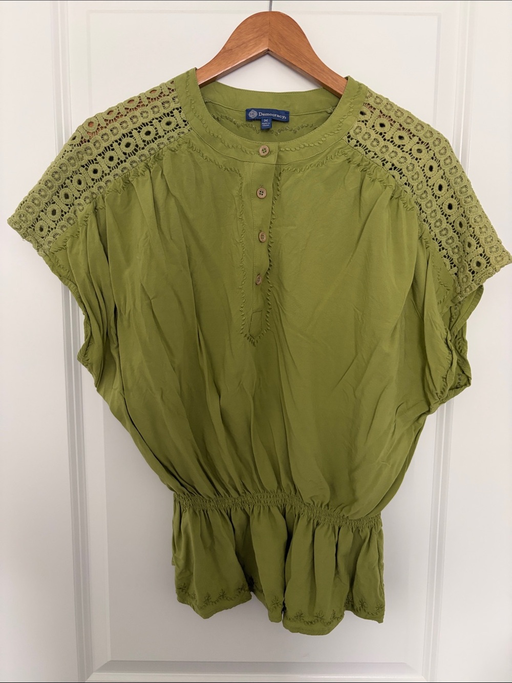 Democracy Green Crochet-Detail Peplum Tunic
